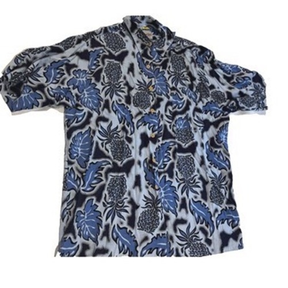 Hana Bay Island Tropics‎ Mens XL Blue Pineapple Rayon Hawaiian Shirt resortwear